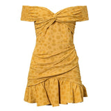 Shoulder yellow casual mini dress